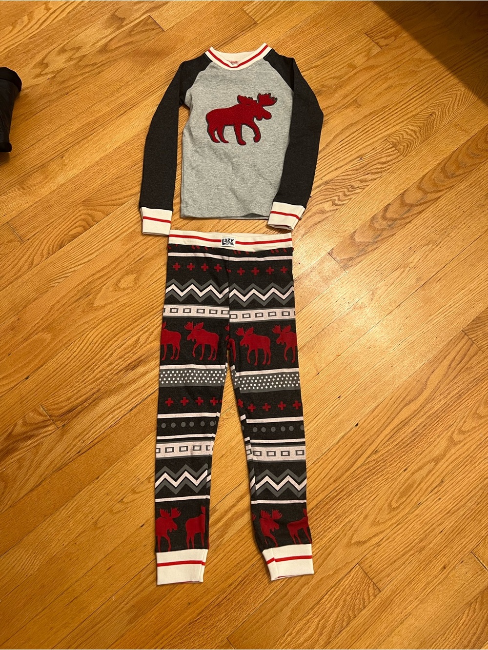 Lazy One Kids Cabin Moose Pajama Set - Red, Grey & Black